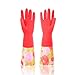 Rubber Household Cleaning Gloves & without lining Kitchen Dishwashing Latex Gloves (Red, Large)