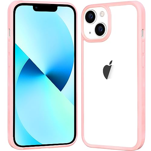 JJGoo Compatiable with iPhone 13 Case Clear, Transparent Shockproof Phone Case, Slim Anti-Scratch Hard PC Back Protective Cover Bumper, Clear Pink