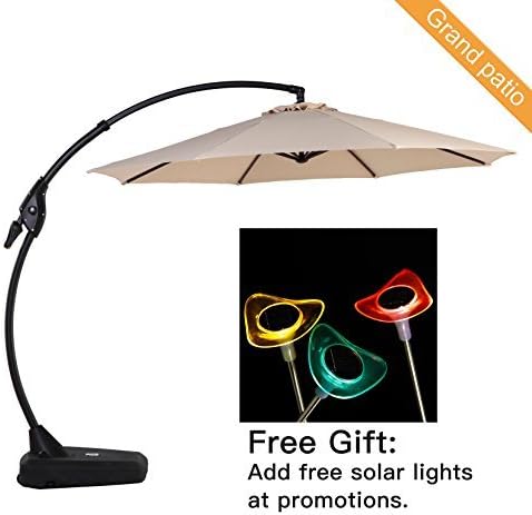 Grand Patio Deluxe 10 Ft Curvy Aluminum Offset Umbrella With Handle And Crank Banana Style Cantilever Umbrella 8 Ribs Large Patio Umbrella With Base Beige Amazon Co Uk Garden Outdoors