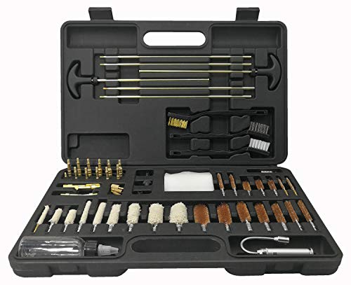 PORMUCAL Universal Cleaning Kit for All Guns Hunting Rifle Shot Gun Handguns with Brass Jags and Loops LED Bore Light in Hard Case. (Brass)