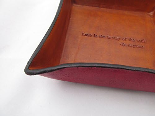 Leather Anniversary Gift. St. Augustine Quote Inscribed Leather Desk Tray.