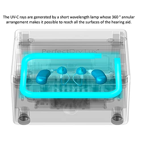 PerfectDry LUX | World's Fastest Hearing Aid Dryer, Dehumidifier Accessory | UV-C Ultraviolet Light Box Kit | Removes Sweat & Moisture from Hearing Aids, Airpods, Wireless Earbuds, Ear Amplifiers