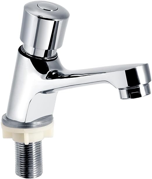 Kitchen Bathroom Sink Faucet, Push-on Chrome Plated Self Closing Water Saving Time Delay Basin Sink Tap