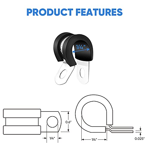 TICONN 24PCS 1/4" Cable Clamps Rubber Cushioned 304 Stainless Steel
