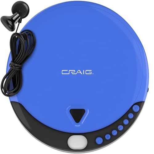 Craig CD2808-BL Personal CD Player with Headphones in Blue and Black | Portable and Programmable CD Player | CD/CD-R Compatible | Random and Repeat Playback Modes |
