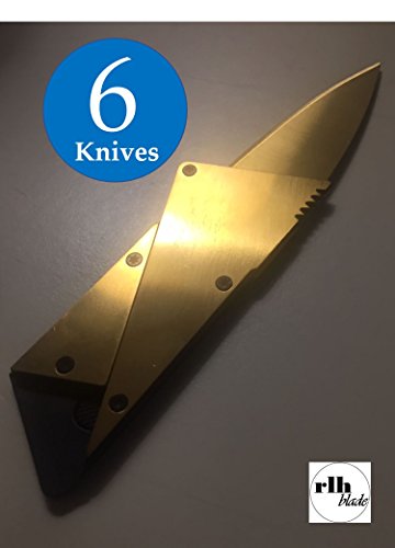 6 Gold on Gold Tactical Knife, Credit Card Knife, Pocket Knife Stainless Steel Blade and Stainless Steel Handle Folding Survival Knife in Wallet or Pocket Camping Hiking Outdoor Gift for Men Multitool