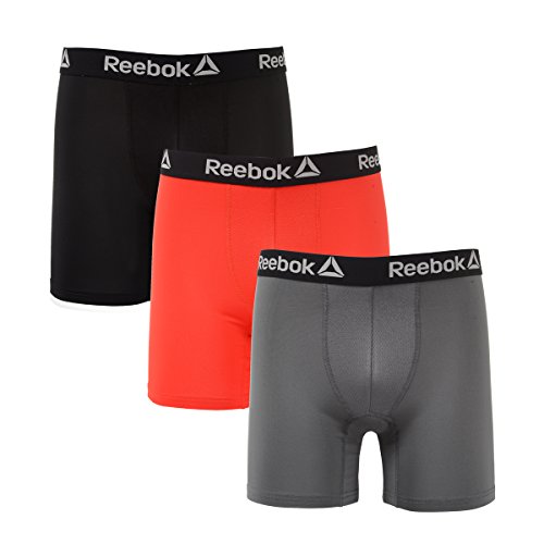 Reebok Mens 3 Pack Performance Boxer Briefs Black/Goji Berry/Iron Gate XL