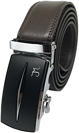 J Mrad - Men's Leather Ratchet Dress Belt with Silver Automatic Sliding Buckle - Brown Strap Style 348 - Up Pant Size 38