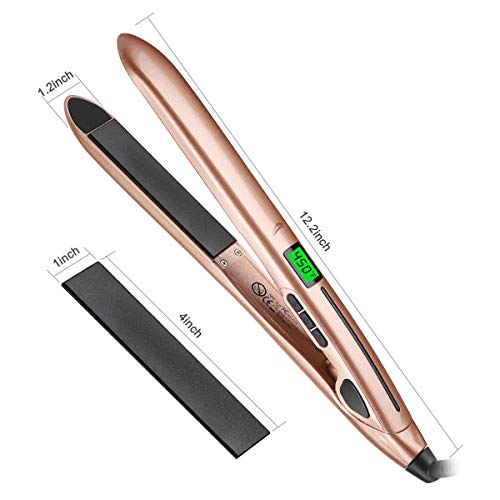 Hair Straightener and Curler, Zealite 2 in 1 Ceramic Flat Iron for Hair - Straightners & Curls with Adjustable Temp from 200℉ - 450℉, Dual Voltage (Gold)