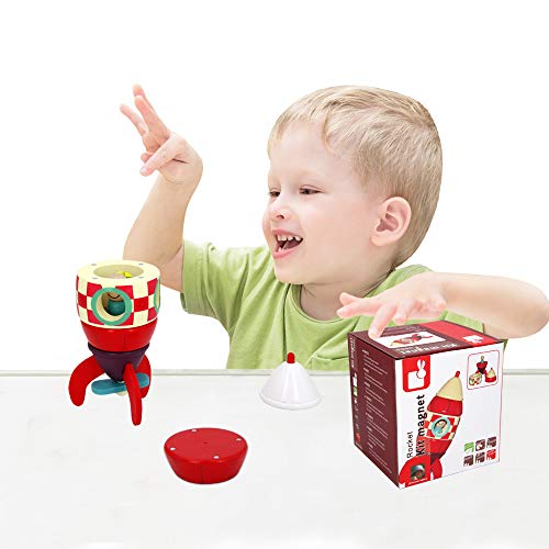 image for Sealive Magnetic Rocket Ship Toy, Wooden Rocket Space Toys with a Astr
