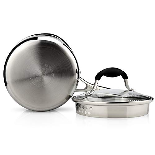 AVACRAFT TriPly Stainless Steel Saucepan with Glass Strainer Lid, Two