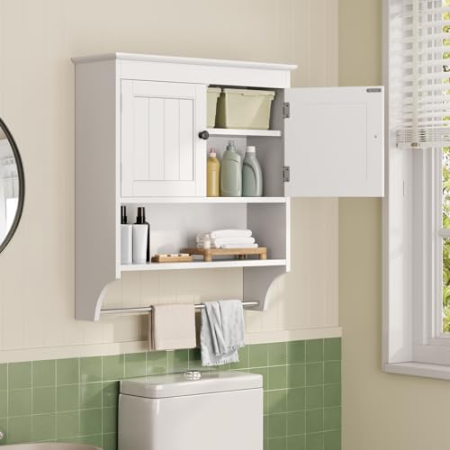 FL FASHION LEADER Armario de baño montado en la Pared con Puertas, Armario Colgante de Madera con Puertas y estantes sobre el Inodoro, gabinete de Pared de baño Blanco