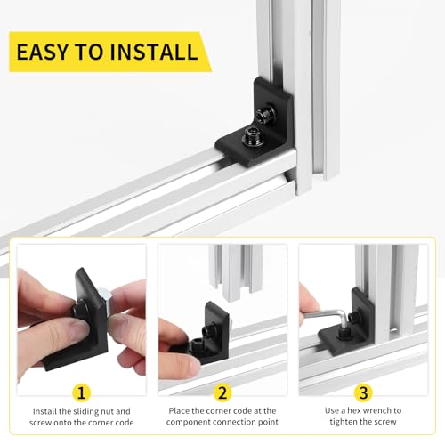SUPAWAY Set of 12 Fixing for Aluminium Profiles 40 x 40, 40 x 80 Slot 8 – Corner Connectors with Screw and Allen Key for Aluminium Profiles, Reinforcements (Black – 4040)
