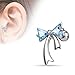 16GA Stainless Steel CZ Crystal Bow Ribbon Cartilage Tragus Barbell (Aqua)