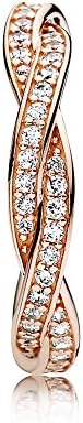 Timeless Anello intrecciato in oro rosa 14 carati con zirconi cubici trasparenti, 58