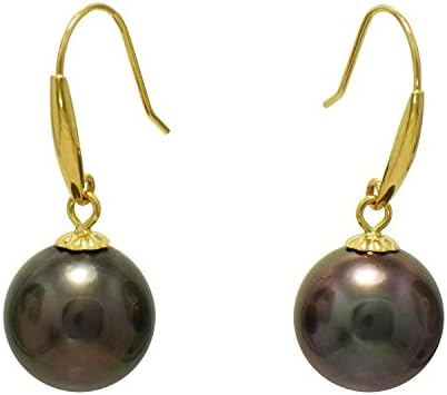 8-9MM Cultured Tahitian Black Pearl Earrings 18K Yellow Gold Fishhook