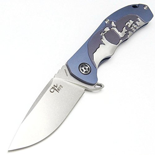 Eafengrow CH3504 Flipper Folding Knife Camping Fruit Pocket Knives EDC Tools S35VN Blade Ball Bearings TC4 Titanium Handle (blue gold)