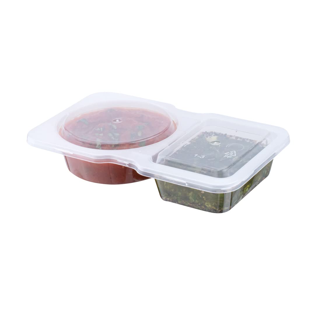Photo 1 of Restaurantware Futura 5 Ounce Snack Containers 100 Microwavable Sauce Containers - 2 Compartments Hinged Lid Clear Plastic Portion Cups For Condiments Or Dips