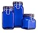 Airtight Blue colored Glass Canister Hermetic Seal Bail & Trigger /Jar with Lidx2022; Use As Tea - Coffee - Sugar Canisterx2022; Wide Mouth / Square Shape / Set of 3