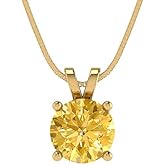 Clara Pucci 14K Yellow Gold Plated Solitaire 16" Box-Chain Necklace - Sterling Silver 1ct Round Cut Citrine Pendant
