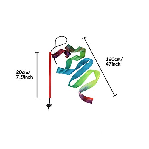 GEORLD Rainbow Dance Ribbons Streamers Rhythmic Gymnastic Ribbon Wands Rods, Baton Twirling, 4 Pieces