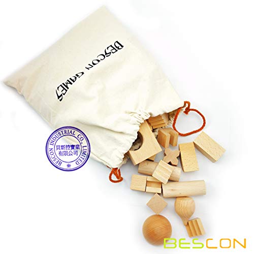 Original Wood Building Blocks Wooden Toys 52pcs Set with Canvas Carry Case, Baby Children Early Educational Enlightenment Toy, Natural Finishing