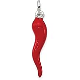 Auriga Fine Jewelry 925 Sterling Silver Red Enamel Italian Horn Pendant (L- 1.3 Inch, W- 0.28 Inch)