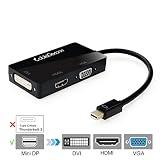 CableDeconn Gold Plated Multi-Function Mini Displayport(Thunderbolt Port Compatible) to DVI/VGA/HDMI TV AV HDTV 3-in-1 Cable in Black