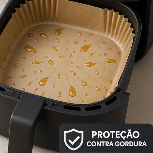Forma Descartável para AirFryer Quadrada 20x20 Antiaderente Forro Protetor para Fritadeira sem Óleo Proteção contra Gordura Forminha para Air Fryer (150 Unidades)