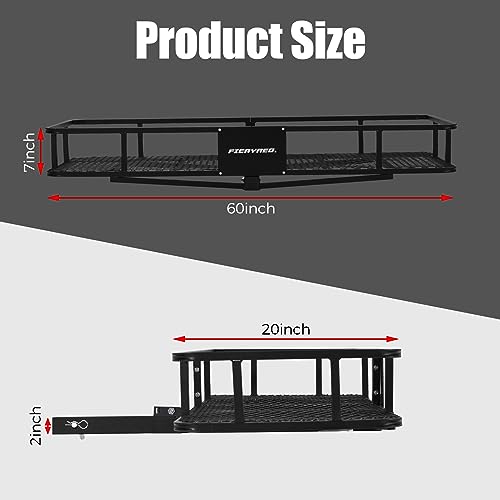 FIERYRED Hitch Cargo Carrier 60" x 20" x 7", 500 LBS Capacity Foldable
