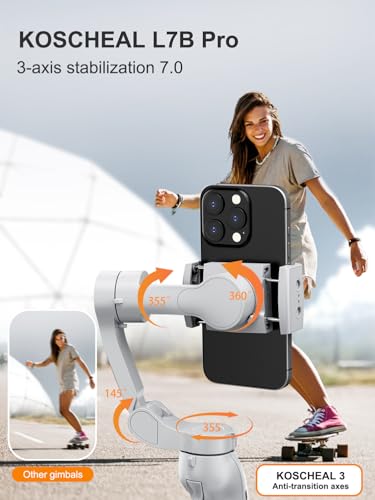 KOSCHEAL Cell Phone Stabilizer, Portable and Foldable 3-Axis Gimbal Stabilizer, Ideal for Vlogging, Youtube, TikTok and Vlog Live for Android and iOS