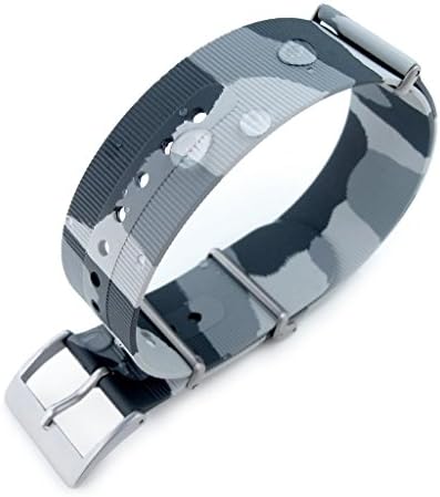 Rubber NATO 22mm G10 Waterproof Watch Band, Camouflage Grey, Sandblasted Buckle