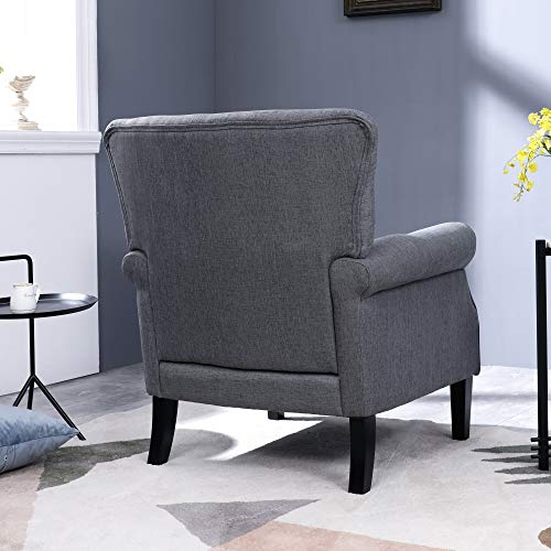 Top Space Accent Chair Sofa Mid Century Upholstered Roy Arm Single Sofa Modern Comfy Furniture for Living Room,Bedroom,Club,Office (1 PCs,Deep Grey)