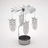 Hacloser Rotary Candle Spinning Tealight Metal Tea light Holder Carousel Party Decor Xmas Gifts (05 Owl)