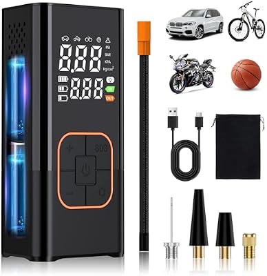 Tragbarer Reifenfüller – Kabellose Digitale Luftpumpe, Voreingestelltem Reifendruck, Auto-Stopp und LED Licht für Auto Motorrad Fahrrad Ball Reisen & Notfälle