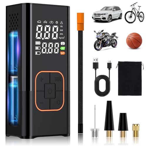 Tragbarer Reifenfüller – Kabellose Digitale Luftpumpe, Voreingestelltem Reifendruck, Auto-Stopp und LED Licht für Auto Motorrad Fahrrad Ball Reisen & Notfälle