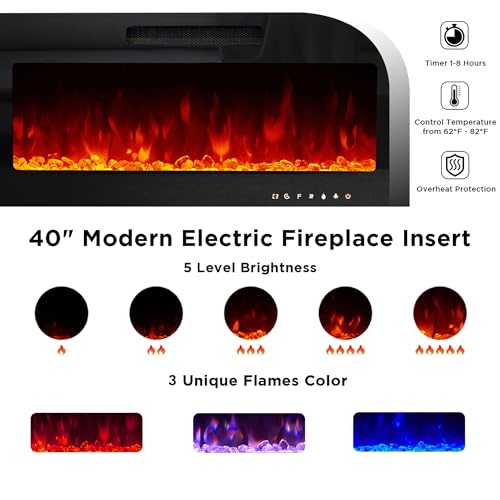 Jocisland 80" Fireplace TV Stand with 40" Electric Fireplace, Entertainment Center with High Gloss Doors & LED Lights, Modern Entertainment Stand for TVs up to 90", Black