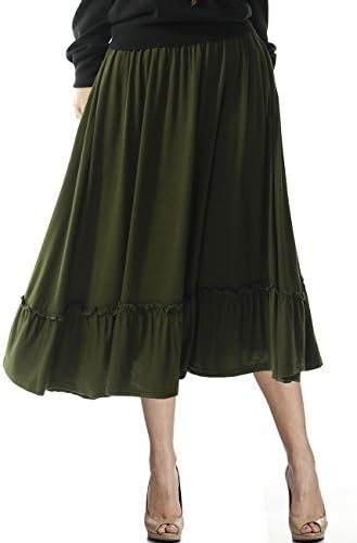 TRENDY UNITED Women's Bohemian Style High Waist Shirring Ruffle Pocket Skirt (S0055-OLV, M)