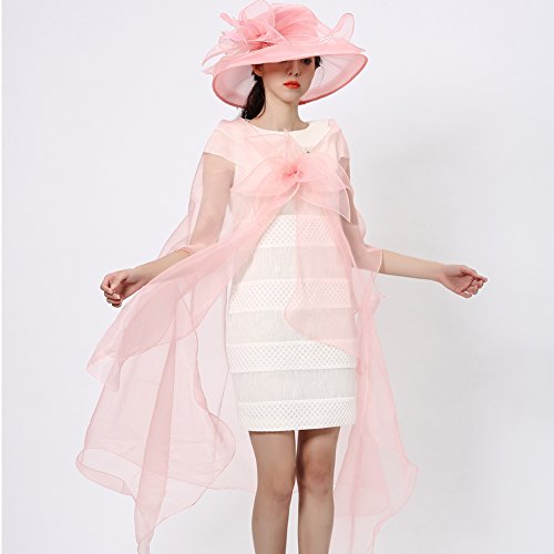 June's Young Women Race Hats Organza Hat with Ruffles Feathers (Peach-1)