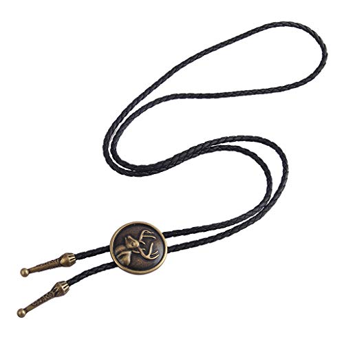 AZORA Western Bolo Tie for Men Deer Copper Necktie Leather Braided Bolos for Women Boys Girls (Deer bolo tie Gold) - Thumbnail 2