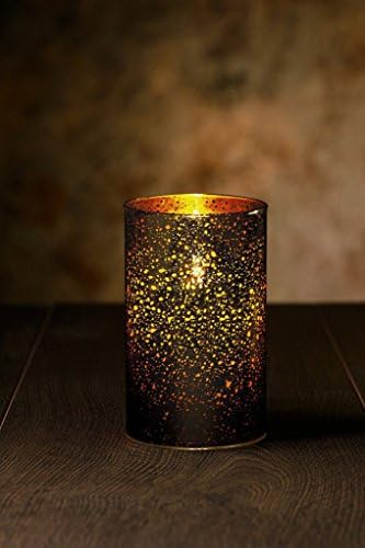Veraflame 6"H Mercury Glass Flat Edge Moving Flame LED Wax Candle, Gold