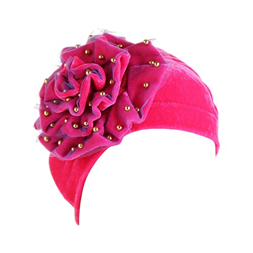 CapsA Women Turban Pearl Beading Floral India Hat Muslim Ruffle Chemical Cancer Chemo Beanie Wrap Cap Head Covering - Thumbnail 2