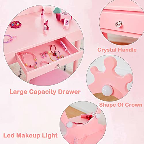 Vabches Kids Vanity Set with Mirror and Stool, Children Makeup Dressing