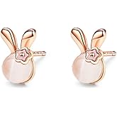 Bunny Earrings 925 Sterling Silver Rabbit Stud Earrings Hypoallergenic Cute Animal Jewelry Easter Earrings Gift for Women Girls