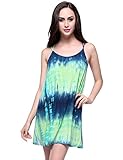 Women Summer Casual Sleeveless Tie Dye Print Strap Backless Beach Mini Dress