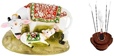 GAC Gaura Art & Crafts Decorative Marble dust/Polyresin Cow and Calf Big Statue/Idol (6-inch, Multicolour)