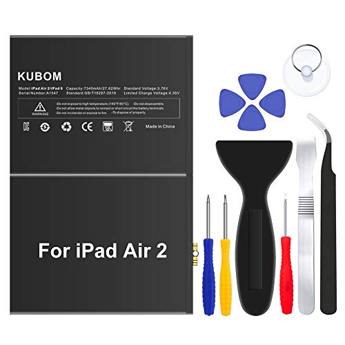 KUBOM Replacement Battery for iPad Air 2 or iPad 6, Full 7340mAh 0 Cycle Battery - Include Complete Repair Tool Kits [ 18-Month Warranty]
