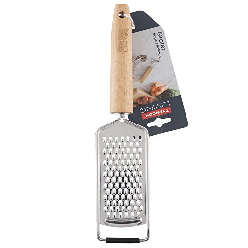 Typhoon Living Stainless Steel Grater With Beechwood Handle, Fine Ultra-sharp Blades Ideal for Cheese, Chocolate and Nuts, Hanging Loop for Easy Storage