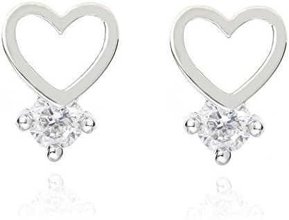 Cuple Cubic Zirconia Rhodium Plated Earrings with Sterling Silver Post, Heart