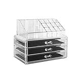Amzdeal Arcylic Makeup Organizer 2 Piece 3 Layers Jewelry and Cosmetic Storage Display Box